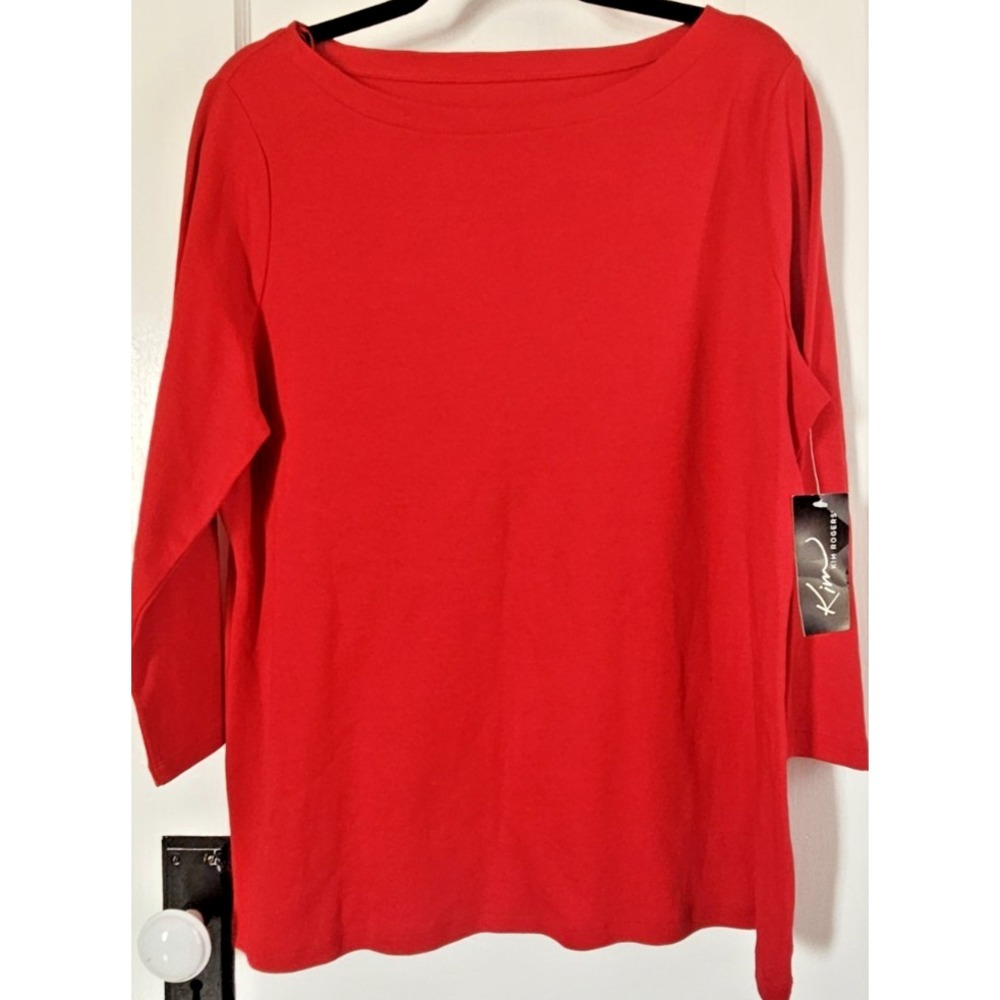 NWT Kim Rogers Woman Sz XL 100% Cotton basic Tee red boat neck